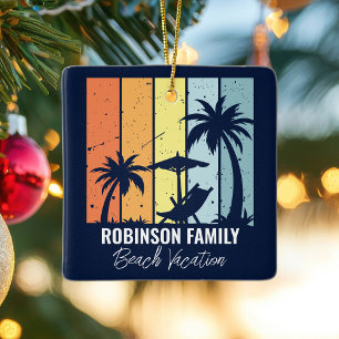 Cool Retro Beach Vacation Custom Blue Christmas Ceramic Ornament