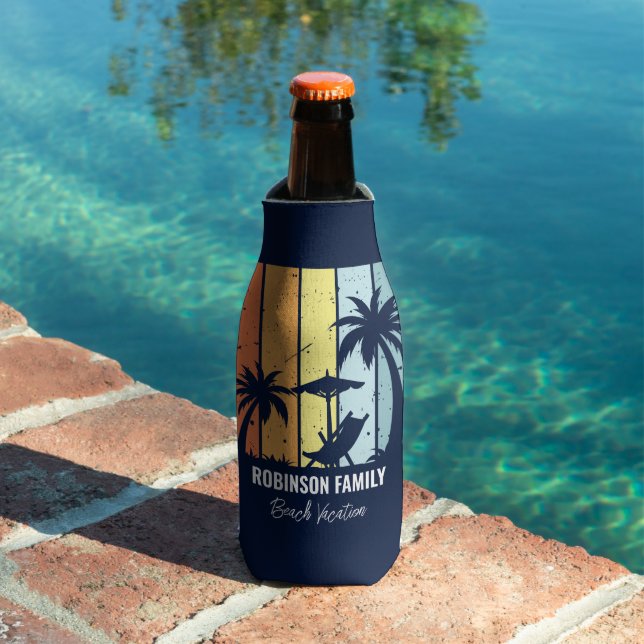 Cool Retro Beach Vacation Custom Navy Blue Bottle Cooler (In Situ Pool)