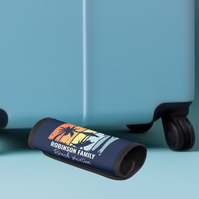 Cool Retro Beach Vacation Custom Navy Blue Luggage Handle Wrap (Creator Uploaded)