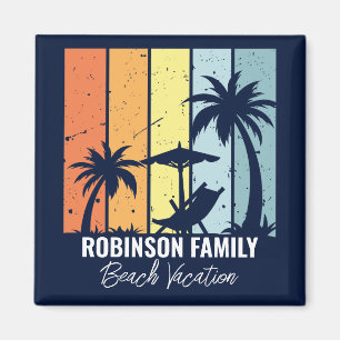 Cool Retro Beach Vacation Custom Navy Blue Magnet