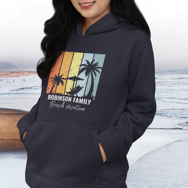 Cool Retro Beach Vacation Family Trip Navy Blue Hoodie (Creator Uploaded)
