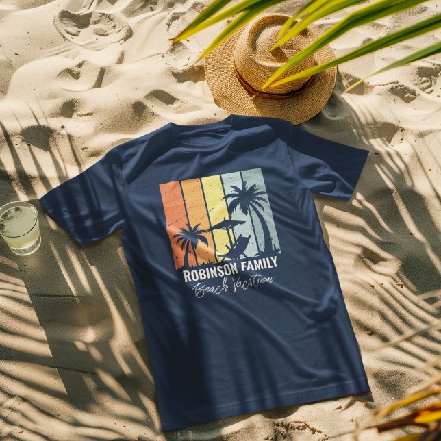 Cool Retro Beach Vacation Family Trip Navy Blue T-Shirt (Creator Uploaded)