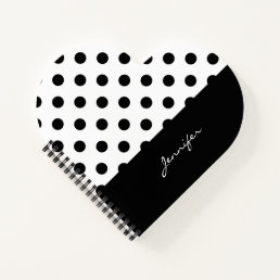 Cool Retro Black and White Polka Dots with Name Notebook