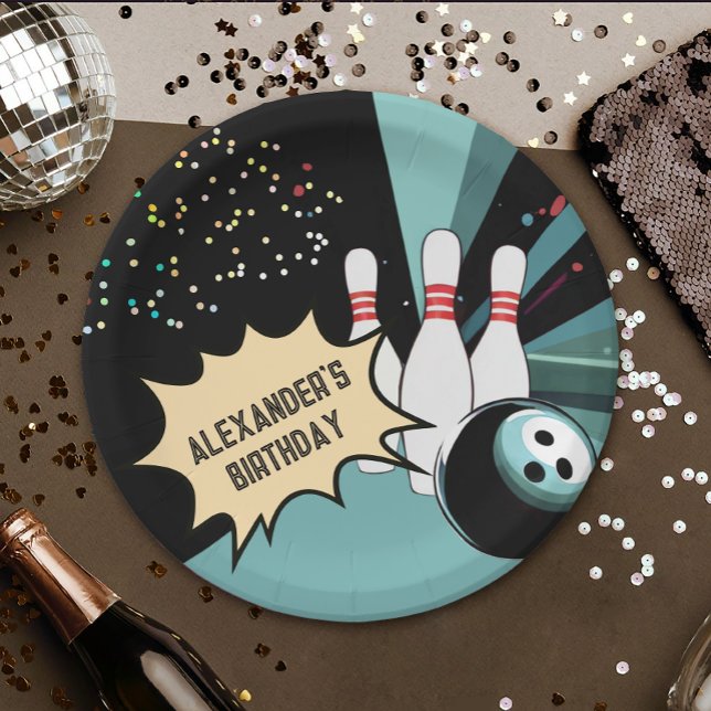 Cool Retro Bowling Pin Confetti Birthday Party  Paper Plates (Creator Uploaded)