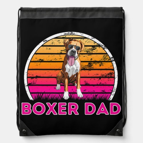 Cool Retro Boxer Dad Dog Lover Fathers Day  Drawstring Bag