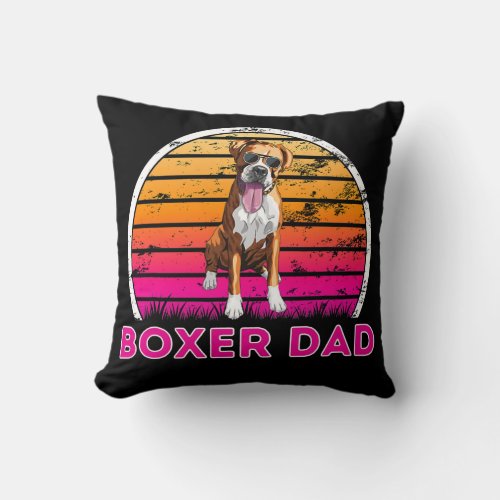 Cool Retro Boxer Dad Dog Lover Fathers Day  Throw Pillow
