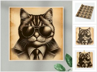 Cool Retro Cat in Aviator Sunglasses, Sepia