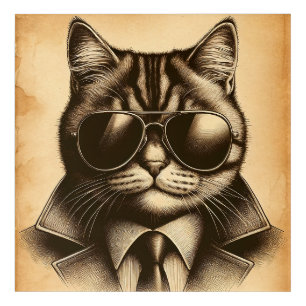 Cool Retro Cat in Aviator Sunglasses, Sepia Acrylic Print