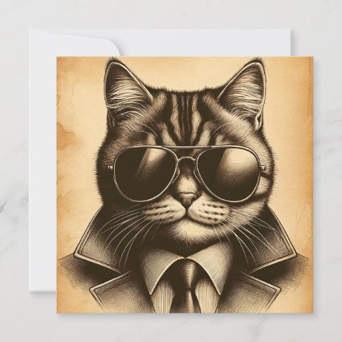 Cool Retro Cat in Aviator Sunglasses Sepia Card