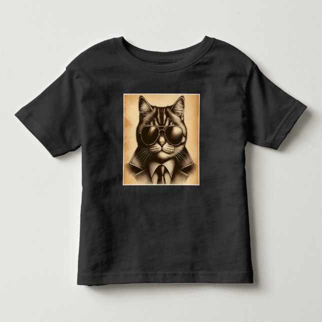 Cool Retro Cat in Aviator Sunglasses, Sepia Unisex Toddler T-shirt (Front)