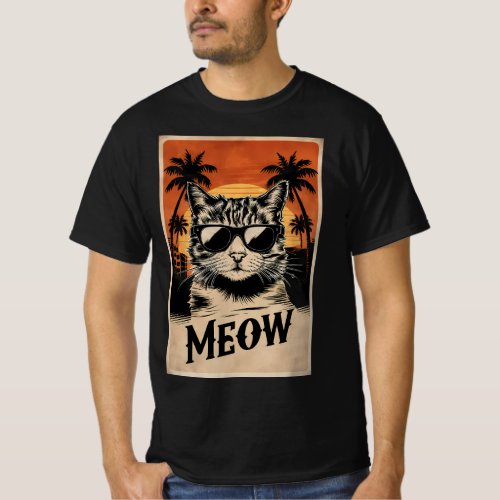 Cool Retro Cat with Sunglasses T_Shirt