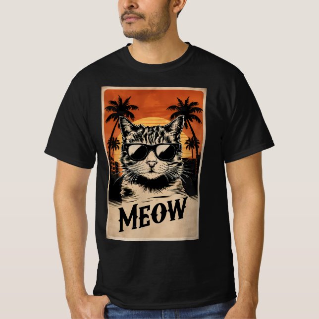 Cool Retro Cat with Sunglasses T-Shirt (Front)