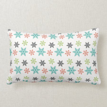 Cool Retro Christmas Holiday Pastel Snowflakes Lumbar Pillow
