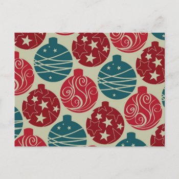 Cool Retro Christmas Ornaments Red Blue Gifts Holiday Postcard by UniqueChristmasGifts at Zazzle