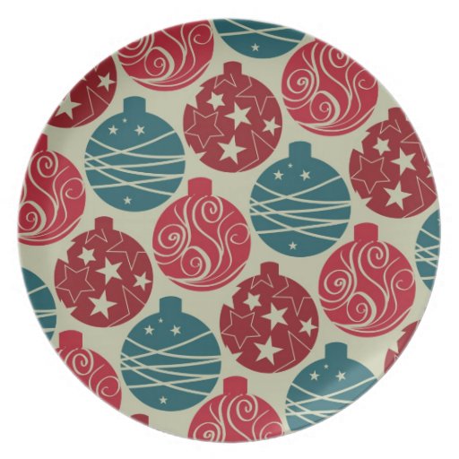 Cool Retro Christmas Ornaments Red Blue Gifts Plate | Zazzle