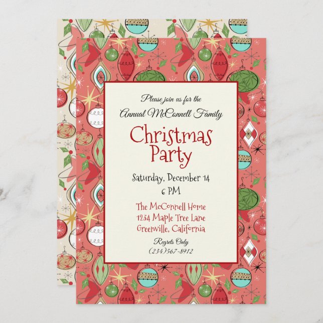 Cool Retro Christmas Party Invitations (Front/Back)