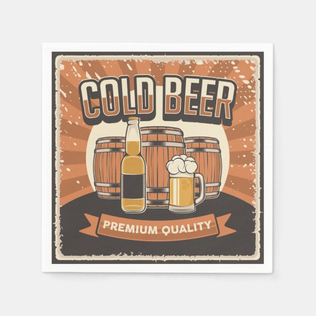 Cool retro cold beer party  napkins (Front)