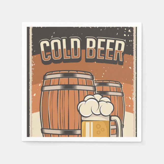 Cool retro cold beer party napkins (Front)