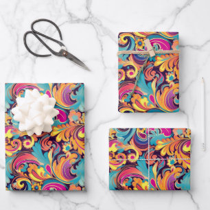 Cool retro colorful party tiled wrapping paper sheets