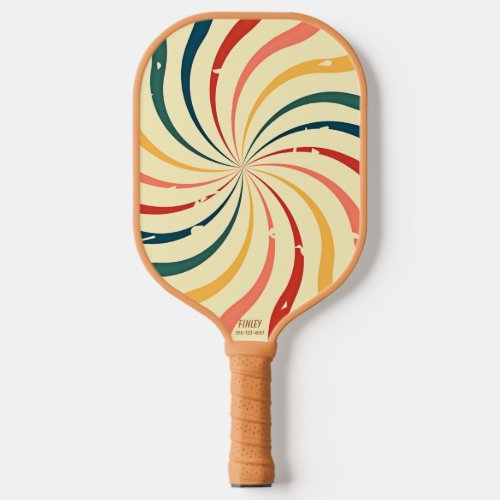 Cool Retro Colorful Swirl Custom Name Phone  Pickleball Paddle