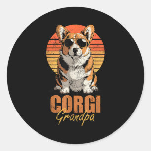 Cool Retro Corgi Grandpa Funny Vintage Dog Lover  Classic Round Sticker