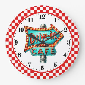 Cool Retro diner 50's Cafe Large Clock