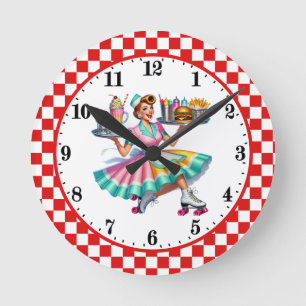 Cool Retro diner 50's server Round Clock