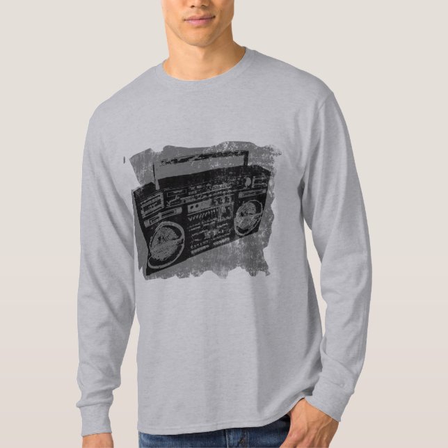 Cool Retro Distressed Boombox T-Shirt (Front)