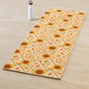 Cool Retro Floral Colorful Orange Sunflower Yoga Mat