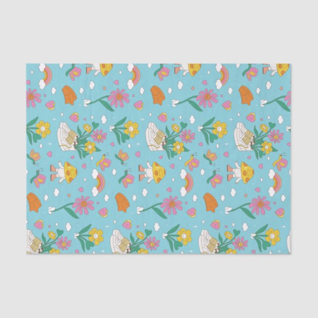 Cool Retro Flower Garden Pattern Valentine's Day Tissue Paper (Front)