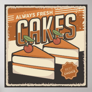 cool retro fresh cakes bakery poster
