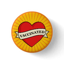 Cool Retro Fun Red Heart With Banner Vaccinated