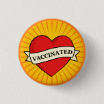 Cool Retro Fun Red Heart With Banner Vaccinated Button