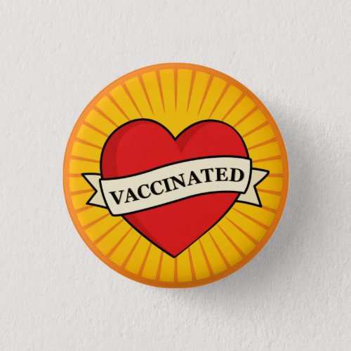 Cool Retro Fun Red Heart With Banner Vaccinated Button