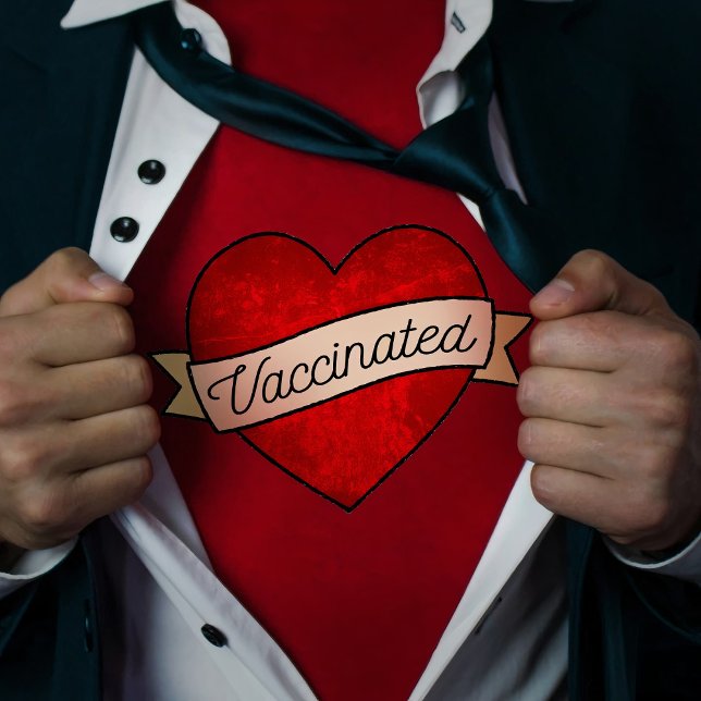 Cool Retro Fun Red Heart With Banner Vaccinated T-Shirt (Creator Uploaded)