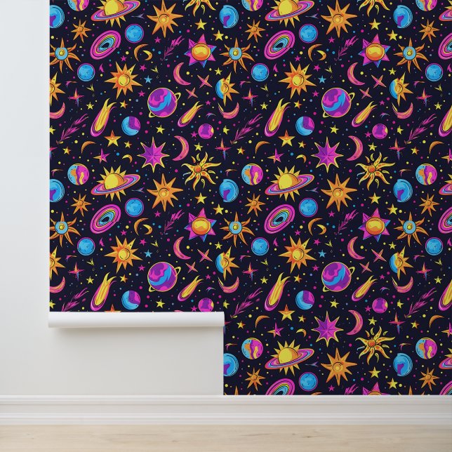 cool retro galaxy tiled pattern kids  wallpaper  (Application)