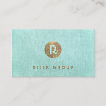 Cool Retro Gold Monogram Modern Aqua Blue Business Card by sm_business_cards at Zazzle