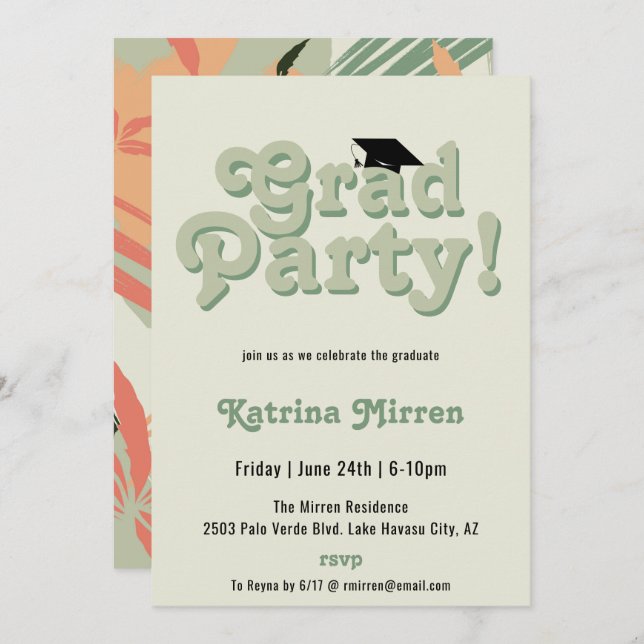 Cool Retro Graduation Party Invitation (Front/Back)