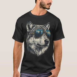 Cool Retro Gray Wolf Sunglasses Wildlife Animal T-Shirt
