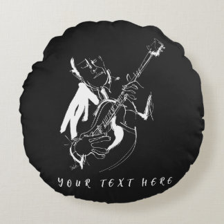 Cool Retro Guitarist Custom Name Round Pillow