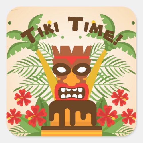 Cool Retro Hawaiian Idol Tiki Bar Party Palm Trees Square Sticker
