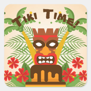 Cool Retro Hawaiian Idol Tiki Bar Party Palm Trees Square Sticker