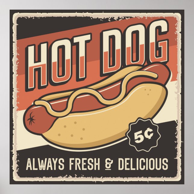 cool retro hotdog food Poster  (Front)