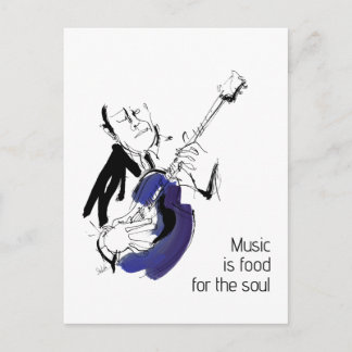 Cool Retro Jazz Guitarist Custom Music Art Postcard