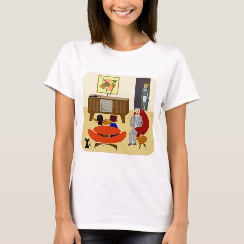 Cool Retro Living Characters at Home Art design T_Shirt