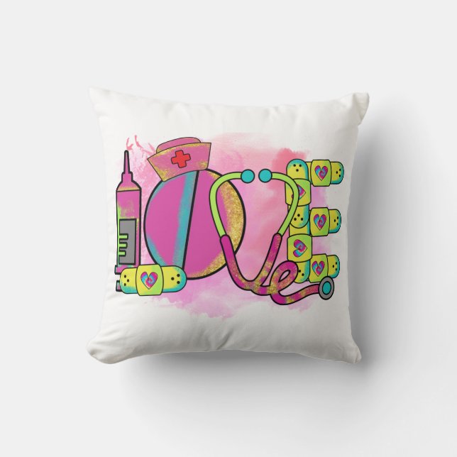 Cool Retro Love Nursing Throw Pillow (Front)