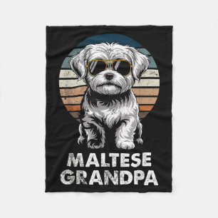 Cool Retro Maltese Grandpa Funny Vintage Dog Owner Fleece Blanket