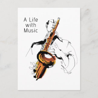Cool Retro Man Playing Alto Saxophone - Jazz Postcard