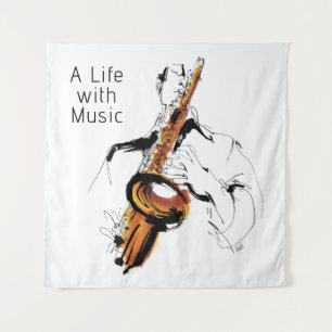 Cool Retro Man Playing Alto Saxophone - Jazz Tapestry