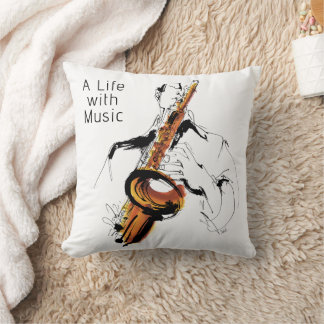 Cool Retro Man Playing Alto Saxophone - Jazz Throw Pillow